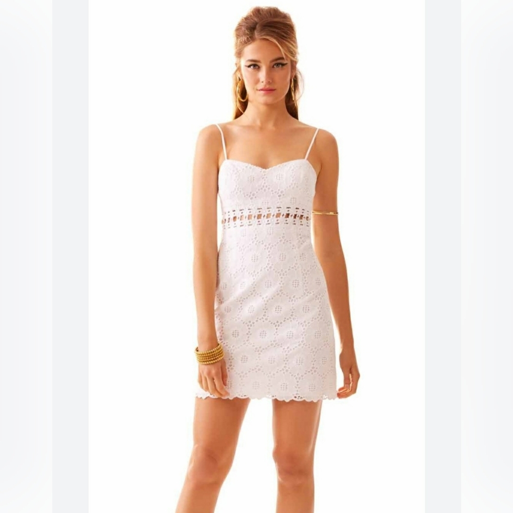 Lilly Pulitzer Sheena White Jumbo Crosshatch Eyelet Lace Cut Out Dress size 8